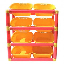 EXHIBIDOR CON 8 CHAROLAS TUBO 2" DE  PLASTICO 85X80CM