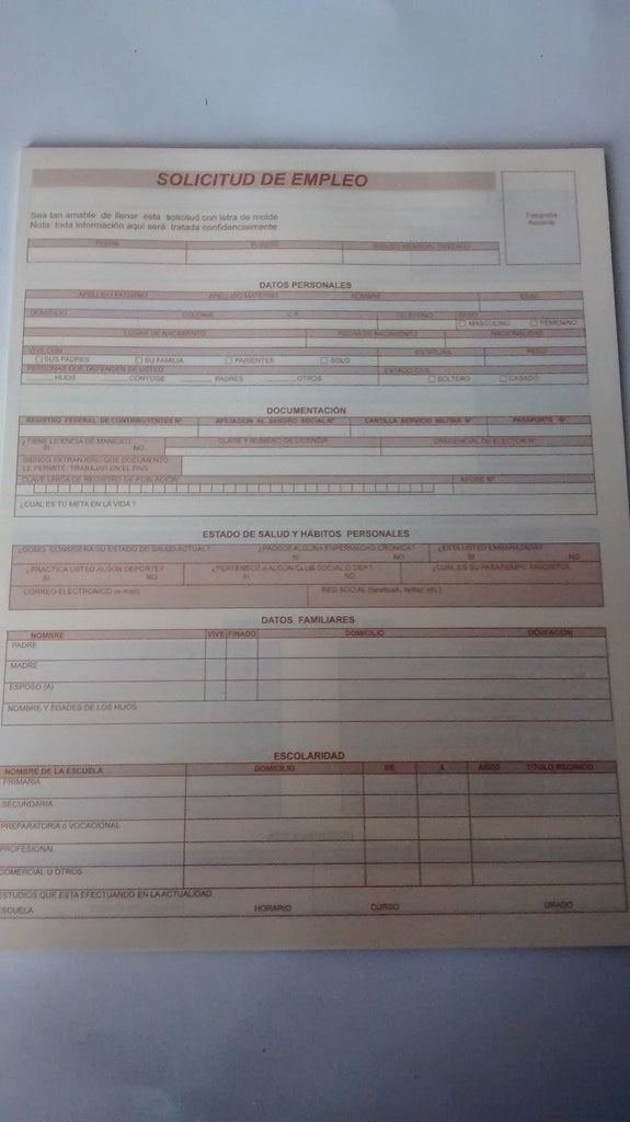 FORMATOS DE SOLICITUD DE EMPLEO