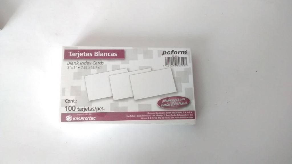 TARJETAS BLANCAS PC FORM DE 3X5